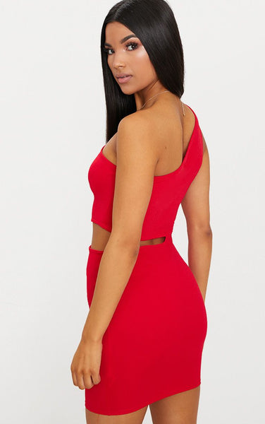 Pretty Little Thing Womens Red One Shoulder Cut Out Bodycon Red Dress