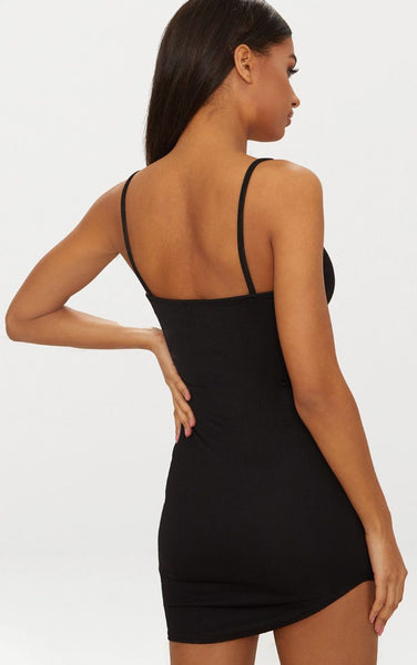 PrettyLittleThing Womens Black Curved Hem Bodycon Dress - Stockpoint Apparel Outlet
