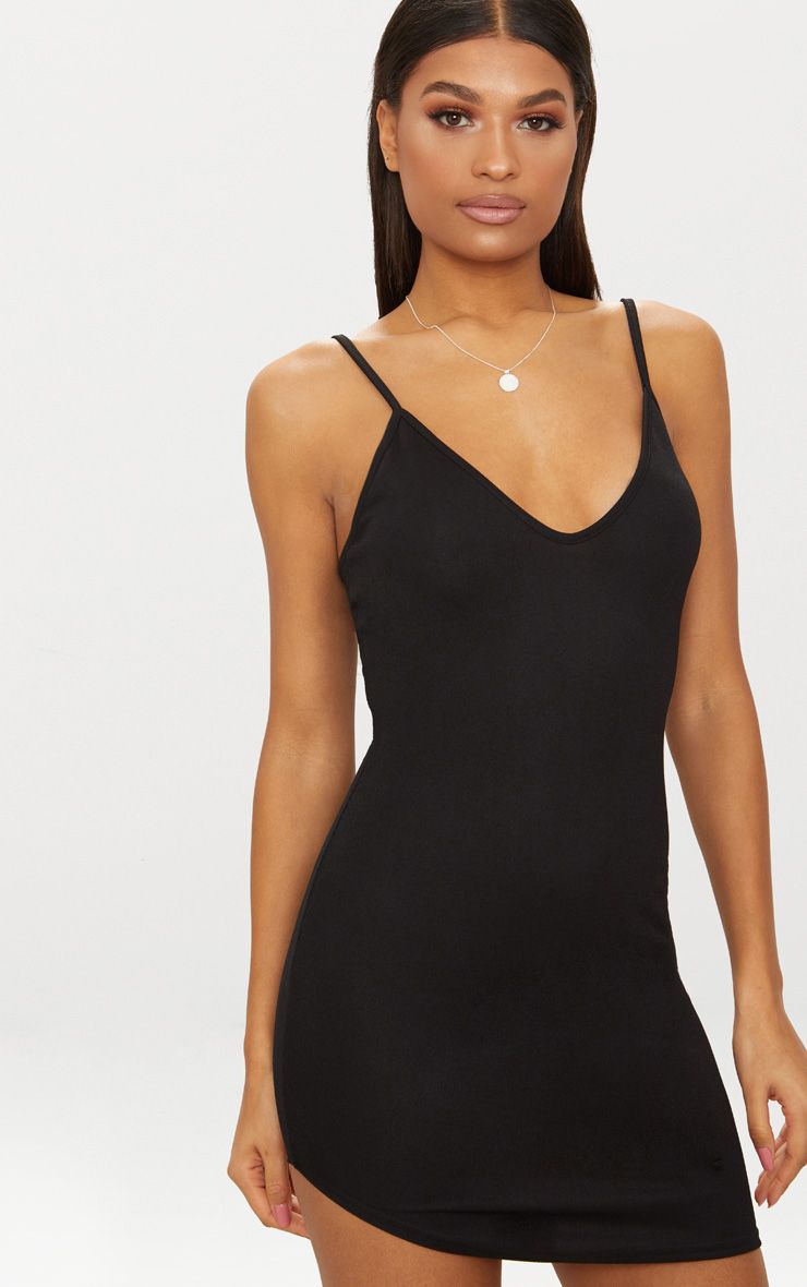 PrettyLittleThing Womens Black Curved Hem Bodycon Dress - Stockpoint Apparel Outlet