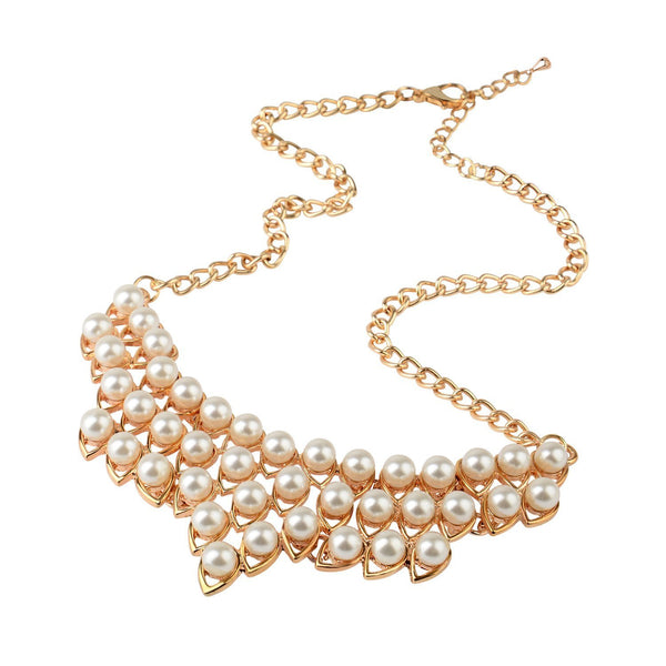 Front Row Womens Gold Colour Glass Pearl Necklace of Length 50cm - Stockpoint Apparel Outlet