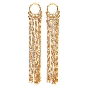 Front Row Gold Colour Long Drop Chain Tassel Earrings - Stockpoint Apparel Outlet