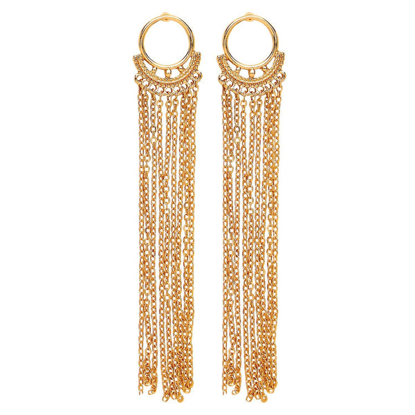 Front Row Gold Colour Long Drop Chain Tassel Earrings - Stockpoint Apparel Outlet