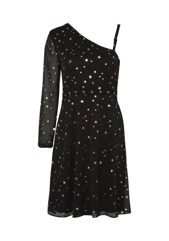 George Womens Gold Star Print Black Dress - Stockpoint Apparel Outlet