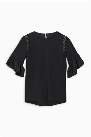 Next Black Fluted Top - Stockpoint Apparel Outlet