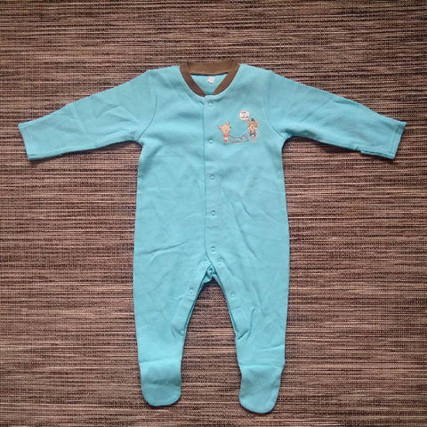 Baby Boys Teal with Brown Detail Sleepsuit