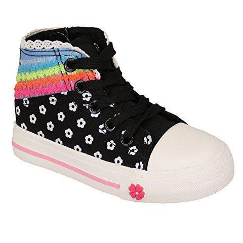 Kelsi Girls Sequin Black Floral Lace Up Hi-Top Sneakers - Stockpoint Apparel Outlet