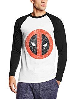Marvel Mens Deadpool Cracked Logo Long-Sleeve T-Shirt