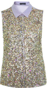 Miss Selfridge Front Sequin Embellished Lilac Sleeveless Shirt - Stockpoint Apparel Outlet