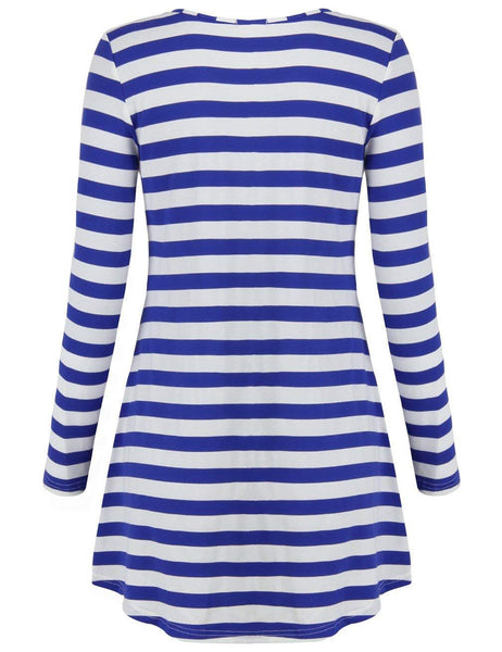 Moosungeek Womens Blue Stripe Pattern Loose Tunic Top - Stockpoint Apparel Outlet