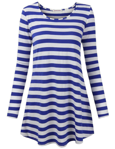 Moosungeek Womens Blue Stripe Pattern Loose Tunic Top - Stockpoint Apparel Outlet
