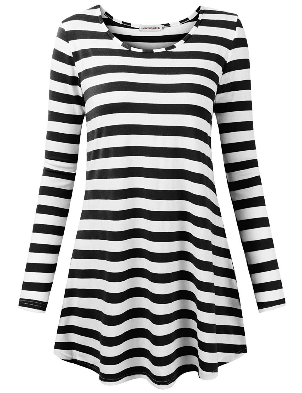 Moosungeek Womens Black Stripe Pattern Loose Tunic Top - Stockpoint Apparel Outlet