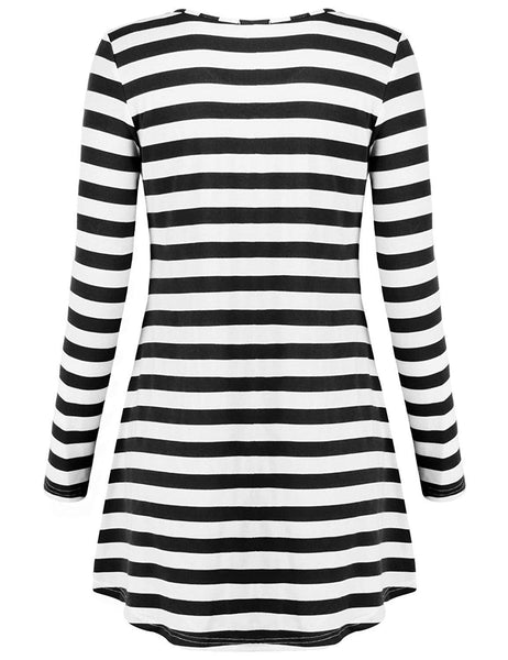 Moosungeek Womens Black Stripe Pattern Loose Tunic Top - Stockpoint Apparel Outlet