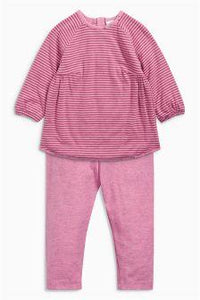 Next Baby Girl Pink Stripe Dress And Leggings Set Outfit - Stockpoint Apparel Outlet