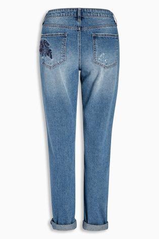 Next Embroidered Boyfriend Blue Jeans - Stockpoint Apparel Outlet