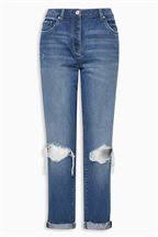 Next Womens Boyfriend Mid Blue Rip Jeans - Stockpoint Apparel Outlet