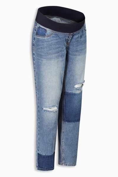 Next Mid Wash Maternity Patched Jeans - Stockpoint Apparel Outlet