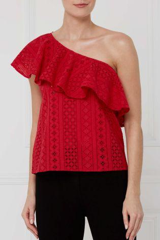 Next Womens Red Lace One Shoulder Top