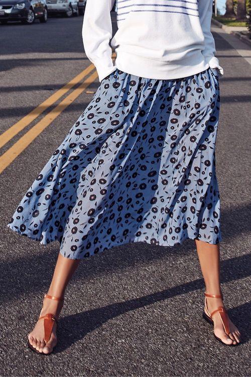 Next Womens Blue Printed Midi Skirt - Stockpoint Apparel Outlet