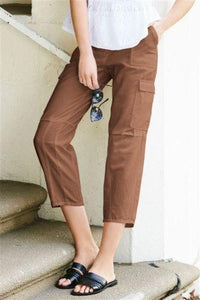 Next Womens Petite Tan Cotton Tapered Trousers