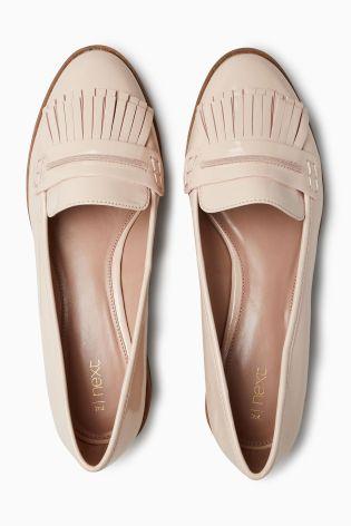 Next Womens Nude Patent Fringe Loafers - Stockpoint Apparel Outlet