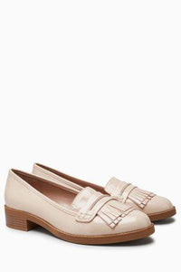 Next Womens Nude Patent Fringe Loafers - Stockpoint Apparel Outlet