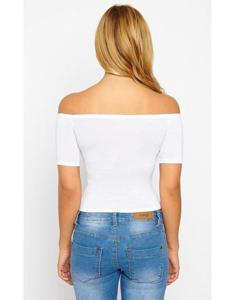 PrettyLitleThing Womens Basic White Bardot Jersey Crop Top - Stockpoint Apparel Outlet