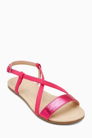 Next Girls Pink Metallic Strap Sandals - Stockpoint Apparel Outlet