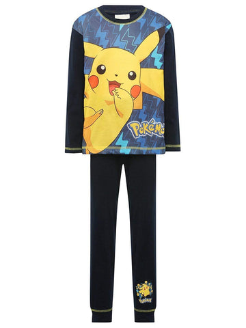 Pokemon Pikachu Print Long Sleeve Navy Pyjamas Set - Stockpoint Apparel Outlet