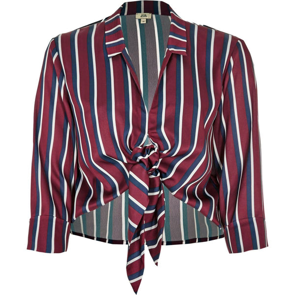 River Island Womens Red Stripe Satin Tie Front Shirt - Stockpoint Apparel Outlet