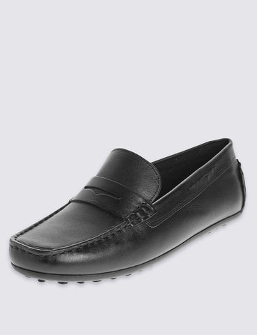 M&S Boys Black Leather Driving Shoes