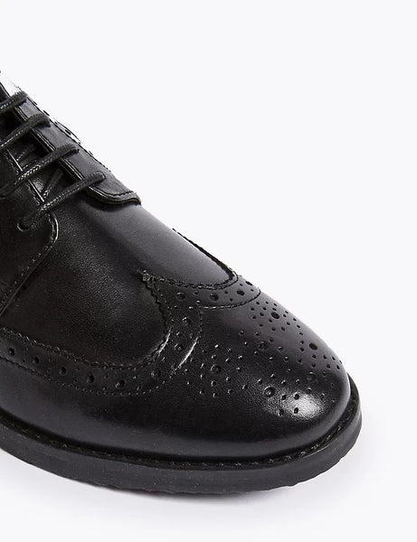 M&S Leather Black Brogue Boys School Shoes - Stockpoint Apparel Outlet