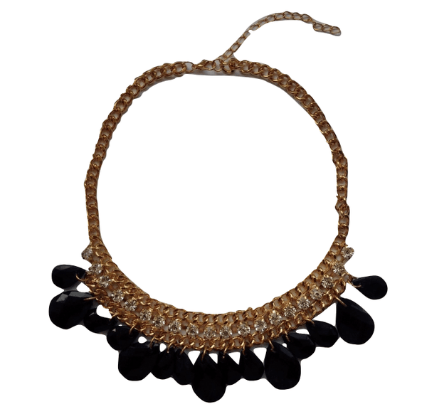 Wilphen Fashion Black Stone Diamante Statement Necklace - Stockpoint Apparel Outlet