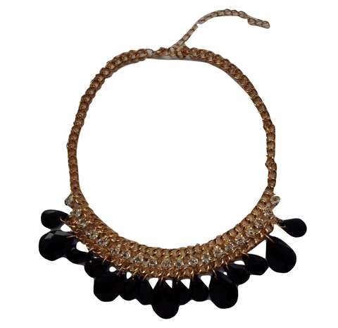 Wilphen Fashion Black Stone Diamante Statement Necklace - Stockpoint Apparel Outlet