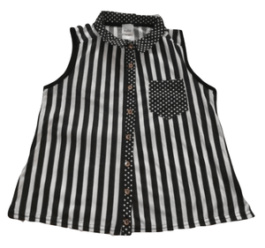 Kylie Black White Stripes Sleeveless Shirt - Stockpoint Apparel Outlet