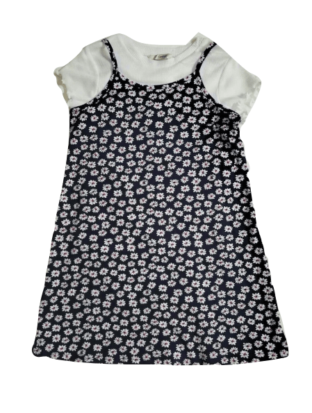 George Girls 2 Piece Black Floral Dress & White Top