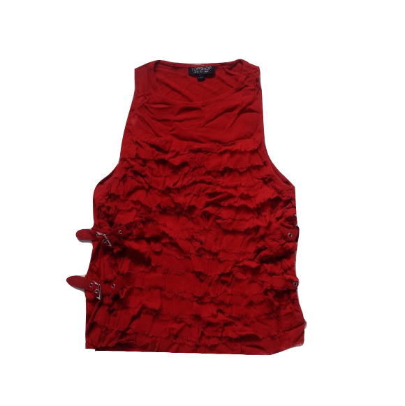 Topshop Womens Red Buckle Frill Ruffle Vest Top - Stockpoint Apparel Outlet