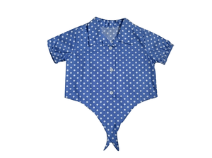 Baby Girls Blue Polka Dot Tie Wrap Shirt