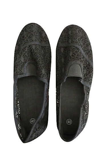 Womens Floral Lace Black Slip-on Flats - Stockpoint Apparel Outlet