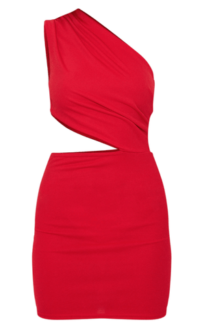 PrettyLittleThing Womens Red One Shoulder Cut Out Bodycon Red Dress