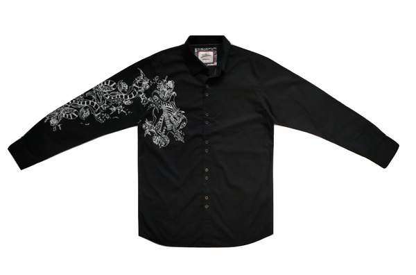 Joe Browns Mens Black Poplin with White Trailing Print Shirt - Stockpoint Apparel Outlet