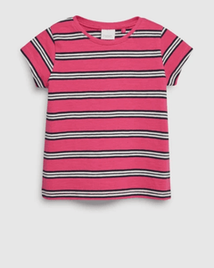 Next Bright Pink Stripe Short Sleeve Girls T-Shirt