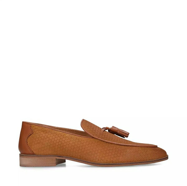 Kurt Geiger Buster Tan Suede Mens Tassel Loafers - Stockpoint Apparel Outlet
