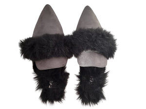 Ego Grey Suede Black Fur Womens Slip on Sandals - Stockpoint Apparel Outlet