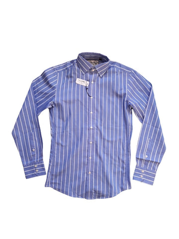 Thomas Pink Damien Blue/White Stripe Slim Fit Button Cuff Mens Shirt - Stockpoint Apparel Outlet