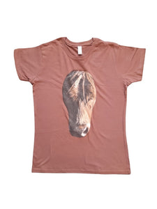 Printed Wardrobe Big Face Animal Highland Cow Womens T-Shirt - Stockpoint Apparel Outlet