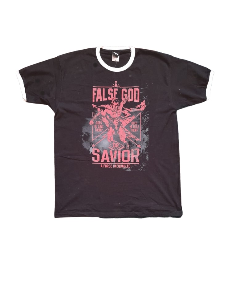 DC Comics False God Saviour Mens T-Shirt - Stockpoint Apparel Outlet