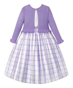 American Princess White & Lilac Ruffle-Accent Sweater & Plaid Younger Girls Dress