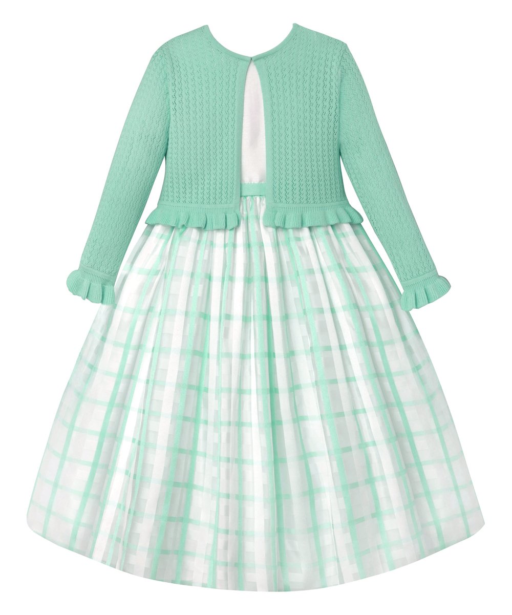 American Princess White & Mint Ruffle-Accent Sweater & Plaid Baby Girls Dress 