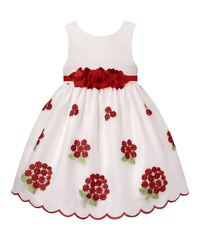 American Princess White & Red Floral-Embroidered A-Line Baby Girls Dress - Stockpoint Apparel Outlet
