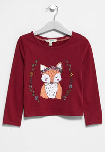 Yumi Girls Fox Print Jersey Longsleeve T-Shirt